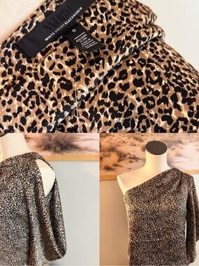 White House Black Market One-Shoulder Leopard Print Blouse - Tan & Black